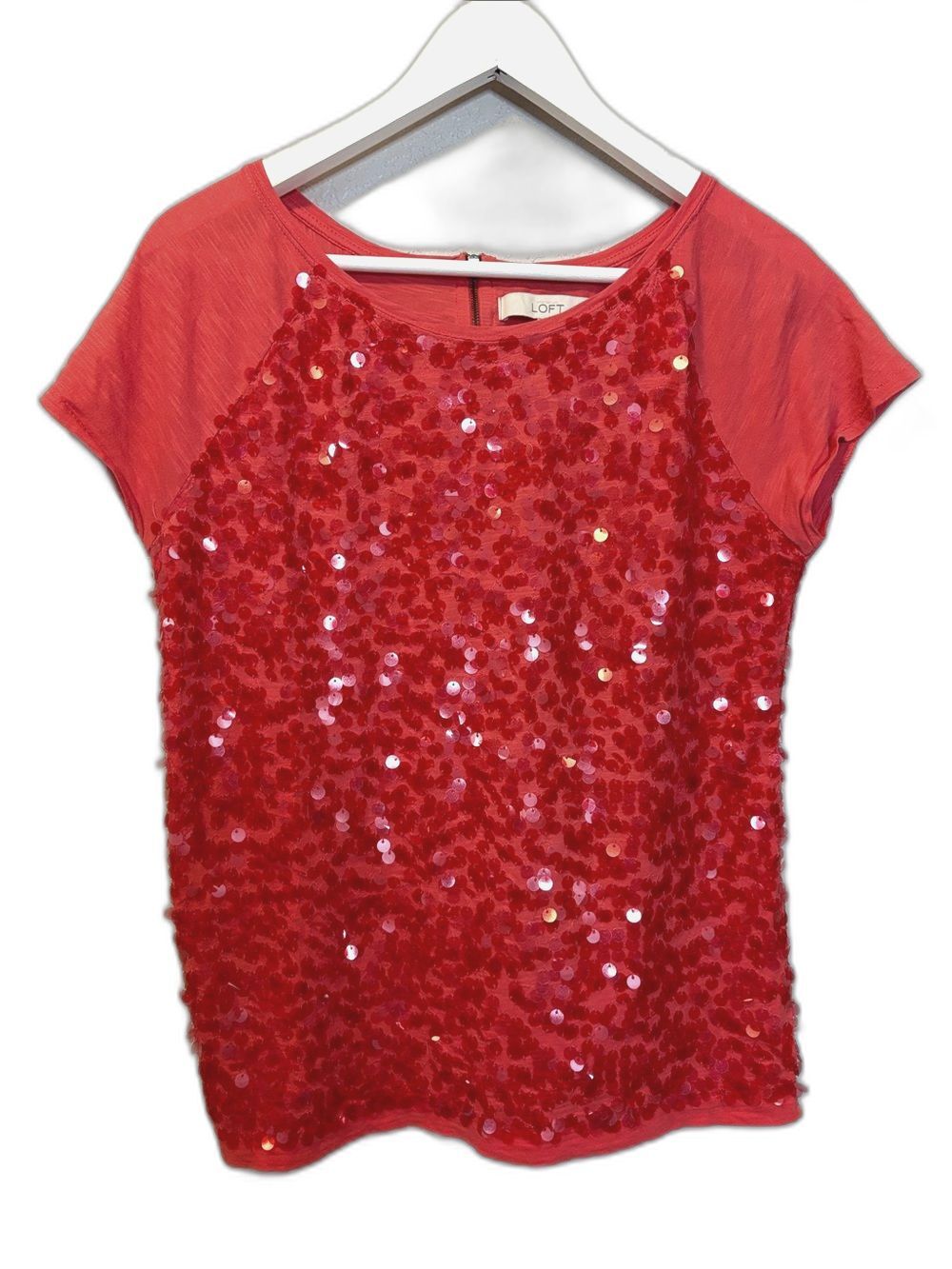 LOFT Coral Sequin Front T-Shirt Size M